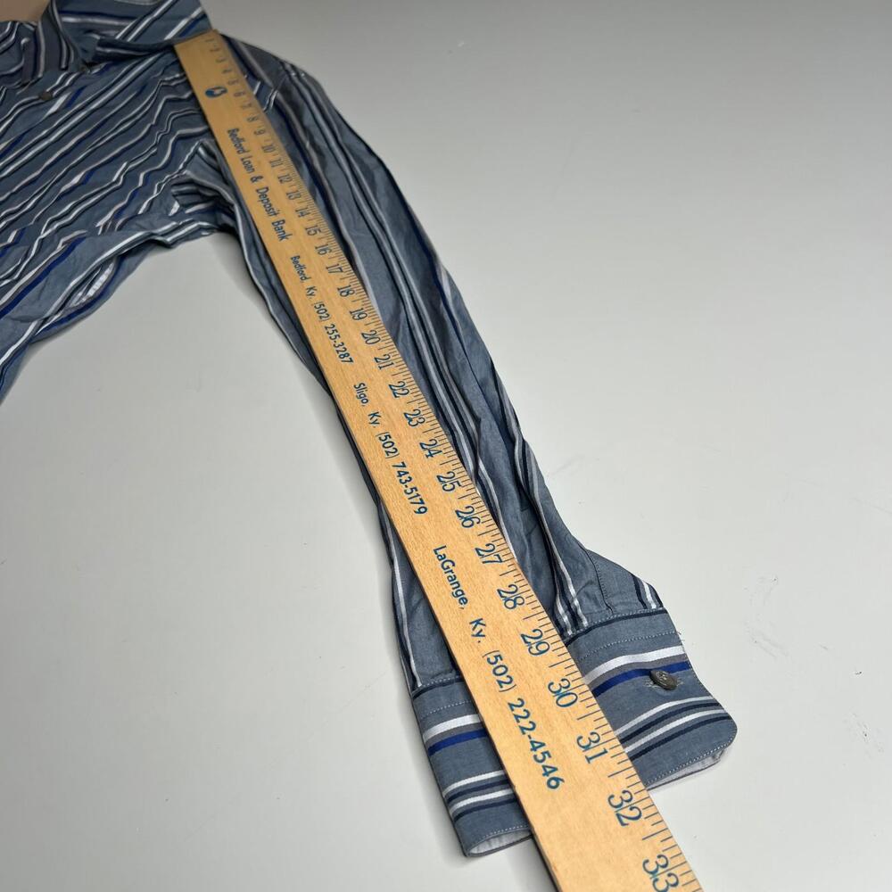 Salvatore Ferragamo Striped Button Up Shirt Blue White Cotton Made in Italy L - Picture 8 of 8
